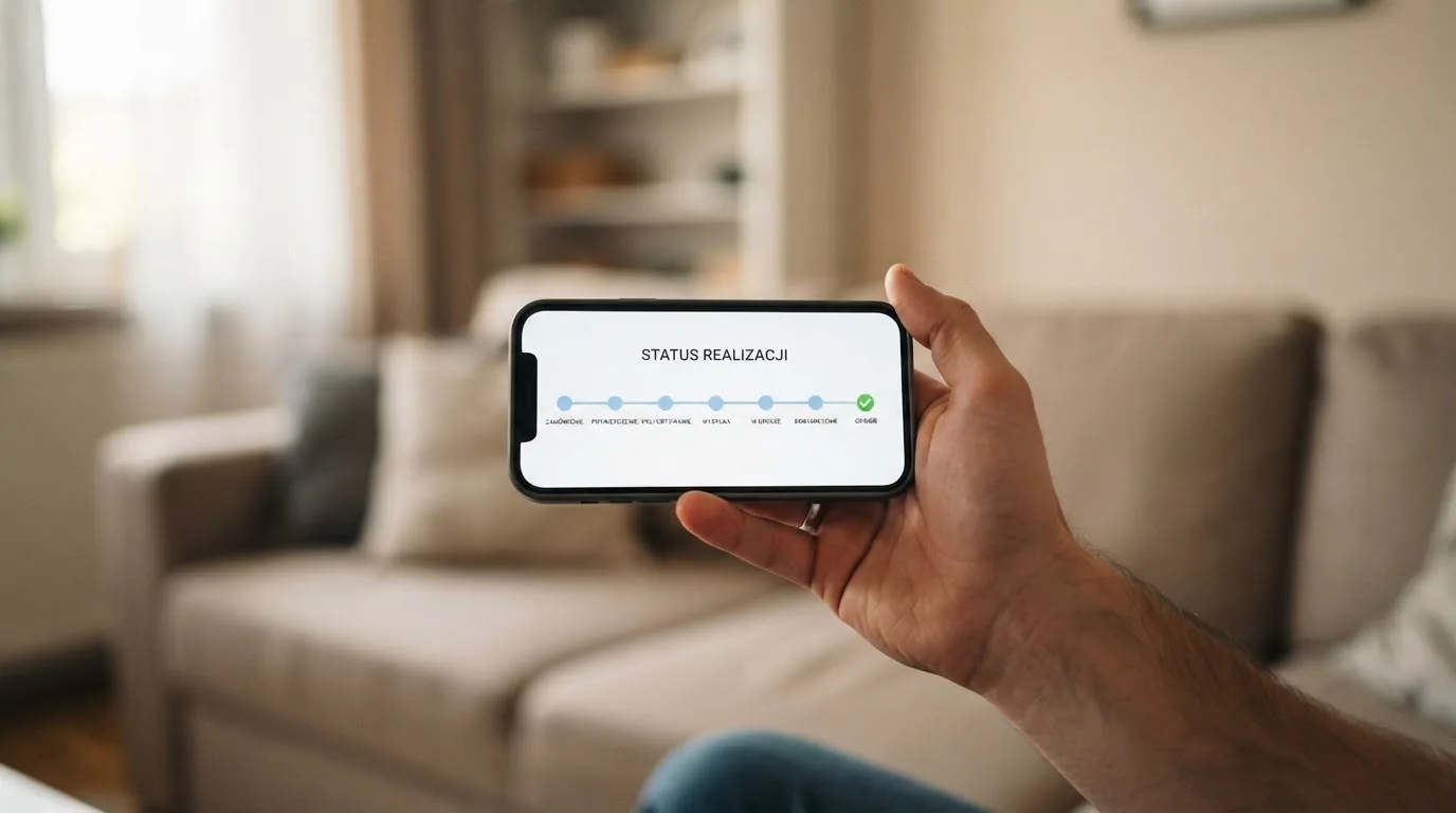 Dłoń trzyma smartfon z prostym kalendarzem, na którym zaznaczono siedem dni i jeden zielony haczyk na końcu